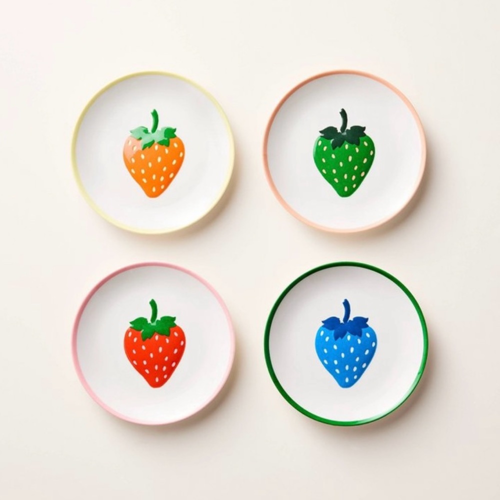 NWT, kate spade new york x Target, 4pc Strawberry Melamine Appetizer Plate Set.